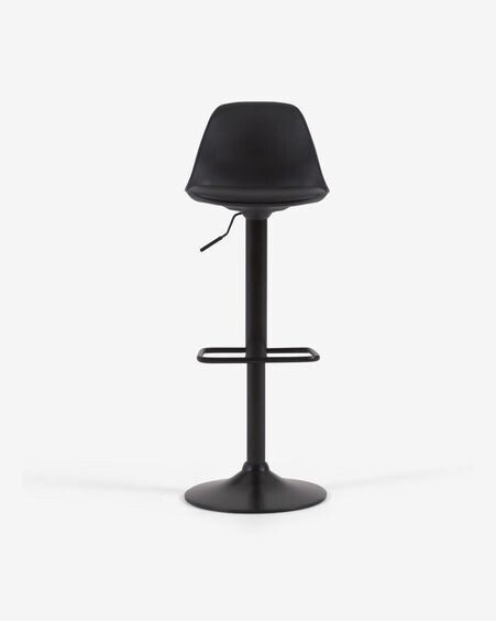 Taburete Orlando - T de piel sintética negro y acero negro mate 60-82 cm