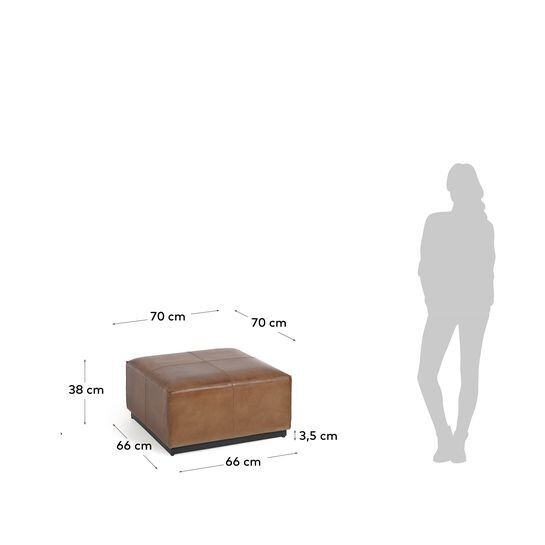 Reposapiés Cesia piel de búfalo marrón 70 x 70 cm con base de madera