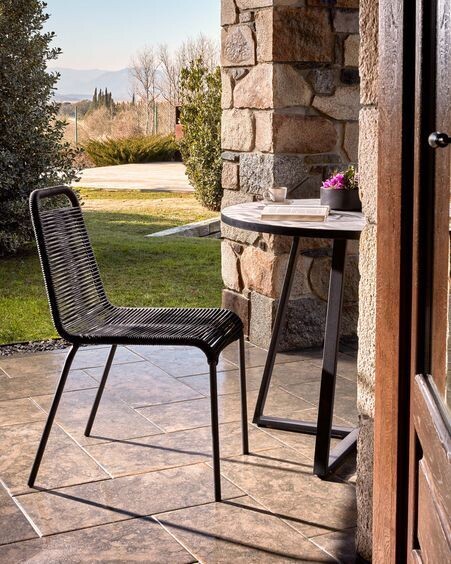 Silla Lambton de cuerda negra y acero con acabado negro