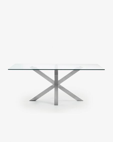 Mesa Argo de cristal y patas de acero inoxidable 180 x 100 cm