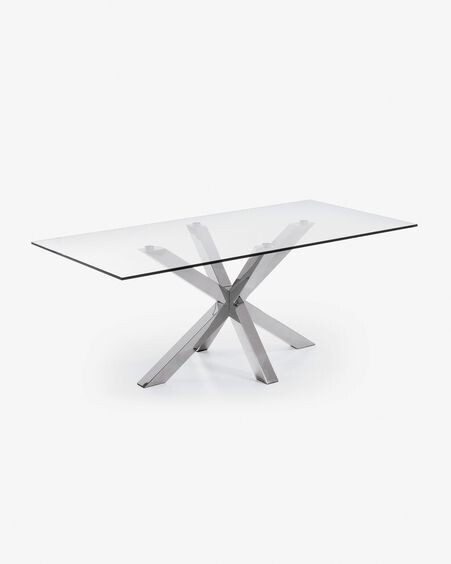 Mesa Argo de cristal y patas de acero inoxidable 180 x 100 cm