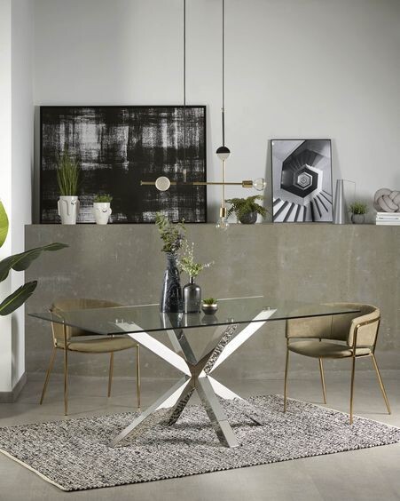 Mesa Argo de cristal y patas de acero inoxidable 180 x 100 cm