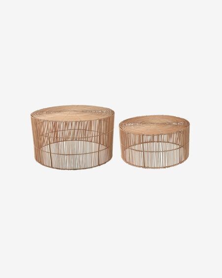 Set Elmima de 2 mesas de centro 100% ratán con acabado natural Ø 66 cm y Ø 55 cm