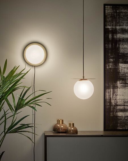 Lámpara de techo Manz de metal efecto latón y cristal glaseado