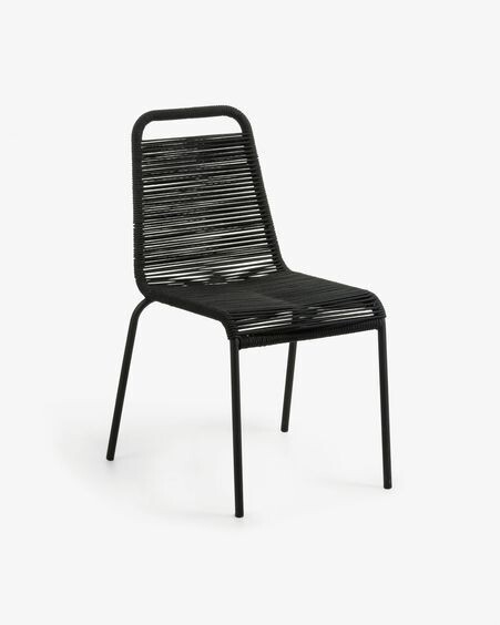 Silla Lambton de cuerda negra y acero con acabado negro