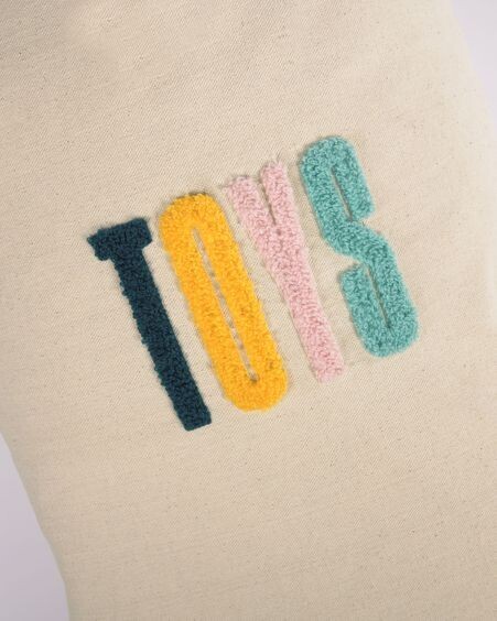 Bolsa para juguetes Sira 100% algodón letras amarillo y rosa