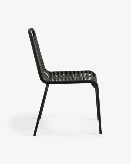 Silla Lambton de cuerda negra y acero con acabado negro
