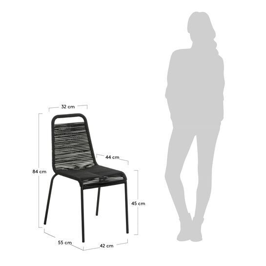 Silla Lambton de cuerda negra y acero con acabado negro