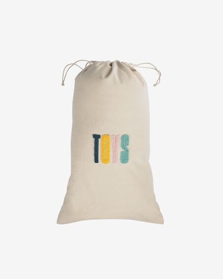 Bolsa para juguetes Sira 100% algodón letras amarillo y rosa