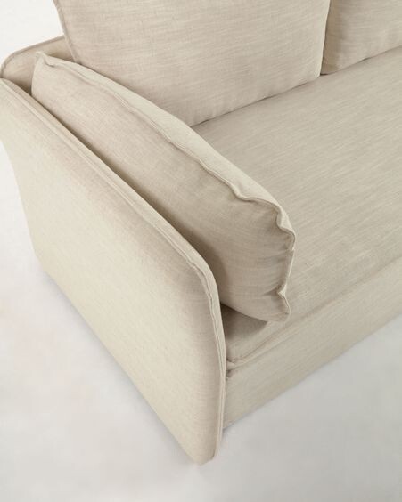 Sofá cama Tanit blanco y patas de madera maciza de haya con acabado natural 210 cm