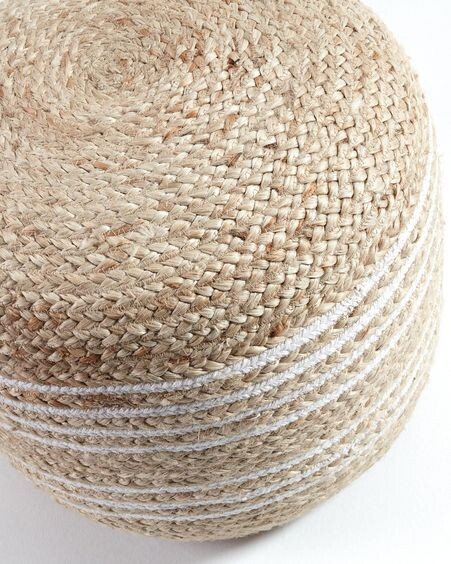 Puf Saht de yute natural y blanco Ø 45 cm