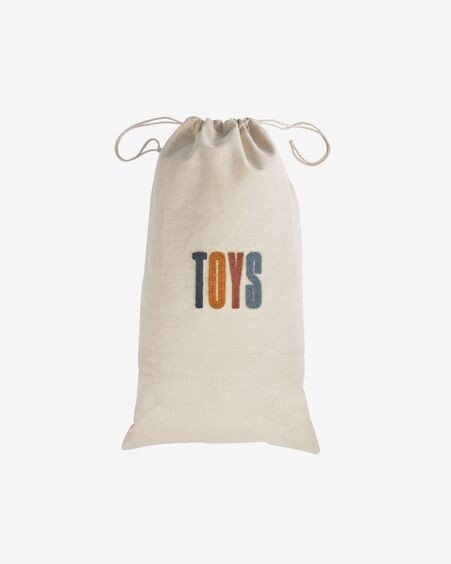 Bolsa para juguetes Sira 100% algodón letras mostaza y terracota