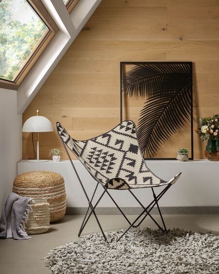 Puf Saht de yute natural y blanco Ø 45 cm