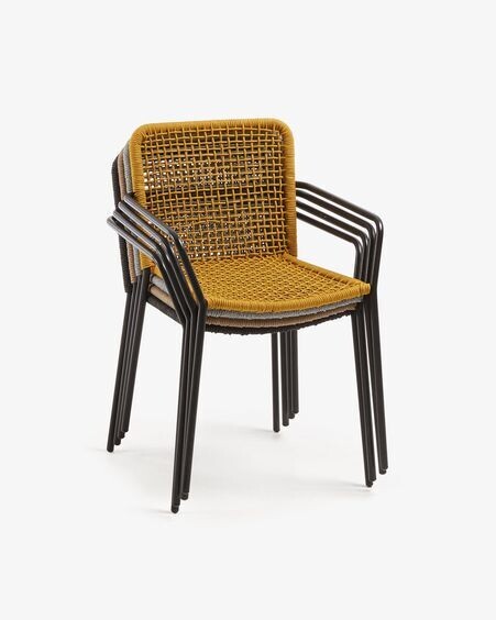 Silla Ellen de cuerda mostaza y acero galvanizado