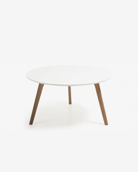 Mesa de centro Kirb lacado blanco y estructura de madera maciza de roble americano Ø 90 cm