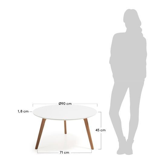 Mesa de centro Kirb lacado blanco y estructura de madera maciza de roble americano Ø 90 cm