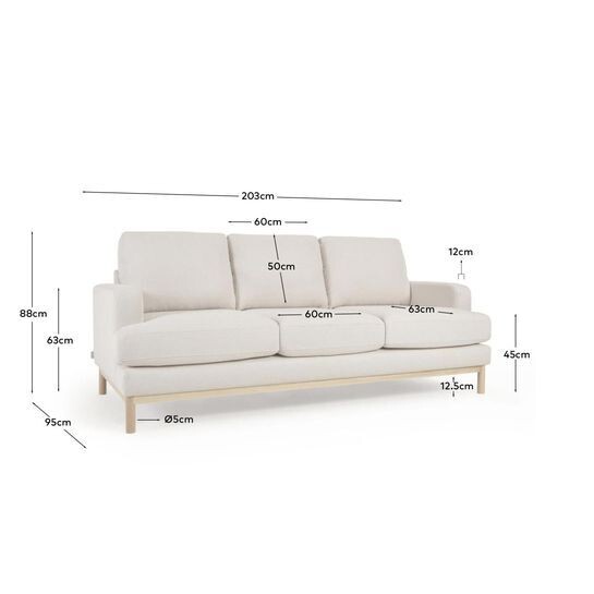 Sofá Mihaela 3 plazas de borrego blanco 203 cm