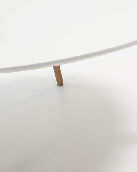Mesa de centro Kirb lacado blanco y estructura de madera maciza de roble americano Ø 90 cm
