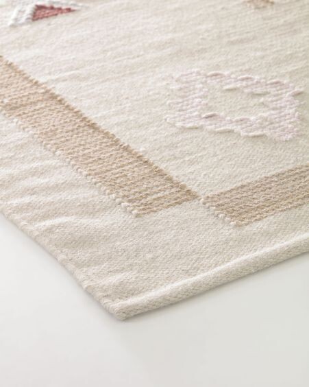 Alfombra Bibiana de lana y algodón beige con estampado 160 x 230 cm