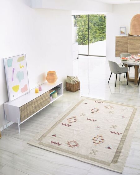 Alfombra Bibiana de lana y algodón beige con estampado 160 x 230 cm
