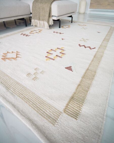 Alfombra Bibiana de lana y algodón beige con estampado 160 x 230 cm