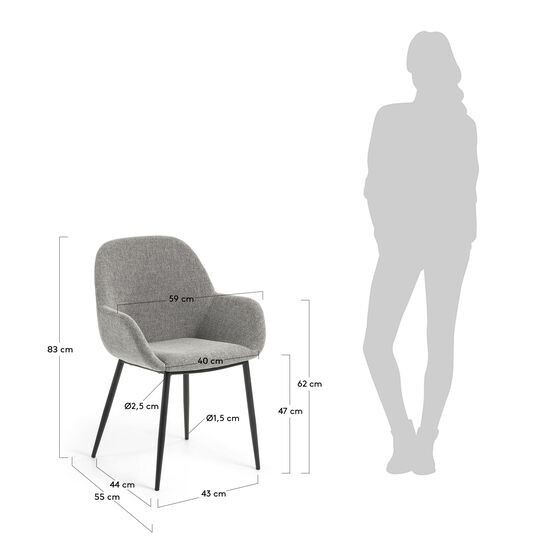 Silla Konna gris claro y patas de acero acabado pintado negro