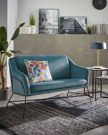 Sofá Brida 2 plazas terciopelo turquesa 128 cm