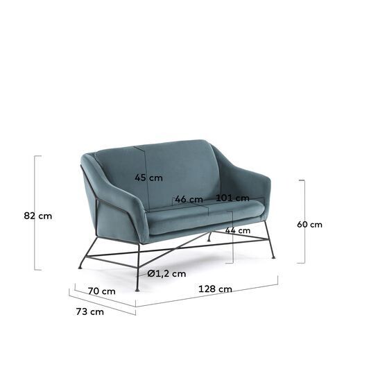 Sofá Brida 2 plazas terciopelo turquesa 128 cm