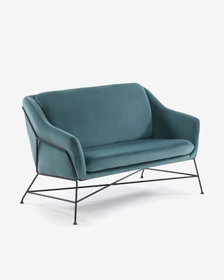 Sofá Brida 2 plazas terciopelo turquesa 128 cm
