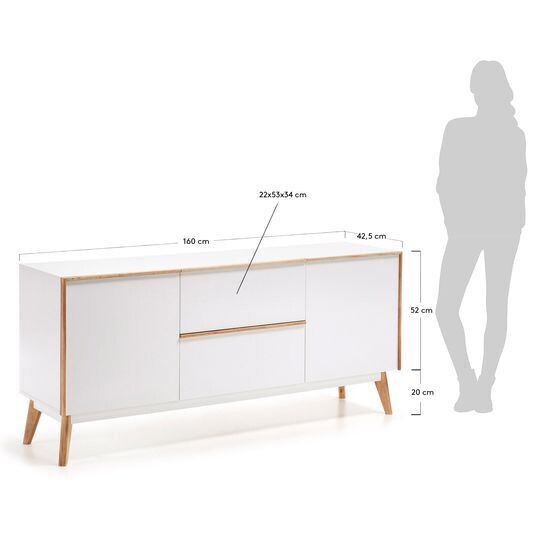Aparador Melan 160 x 72 cm con lacado blanco y madera maciza de caucho