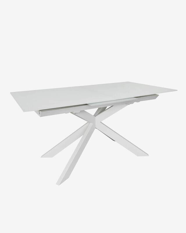 Mesa extensible Atminda cristal templado y patas de acero acabado blanco 160 (210) x 90 cm