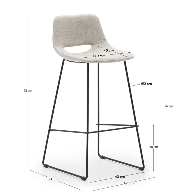 Taburete Zahara Beige y acero con acabado negro altura 76 cm