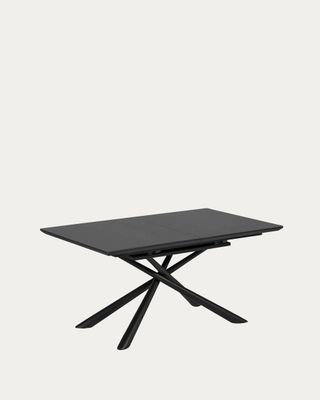 Mesa extensible Theone de cristal y patas de acero acabado negro 160 (210) x 90 cm