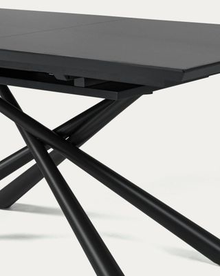 Mesa extensible Theone de cristal y patas de acero acabado negro 160 (210) x 90 cm