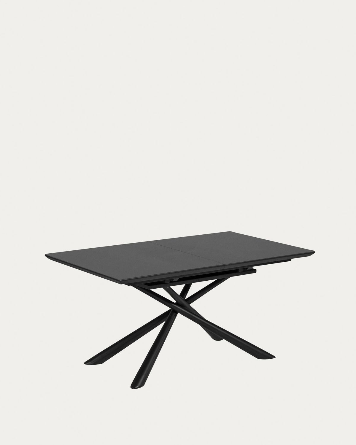 Mesa extensible Theone de cristal y patas de acero acabado negro 160 (210) x 90 cm