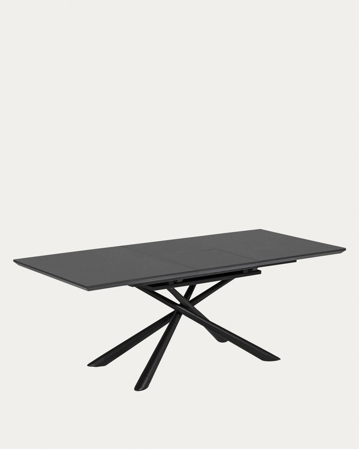 Mesa extensible Theone de cristal y patas de acero acabado negro 160 (210) x 90 cm