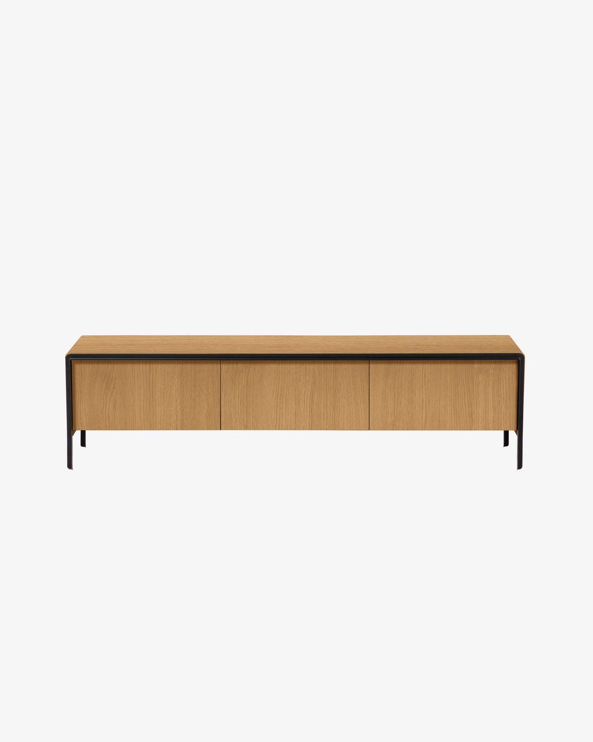 Mueble TV Nadyria 3 puertas chapa de roble y acero con acabado pintado negro 180 x 50 cm