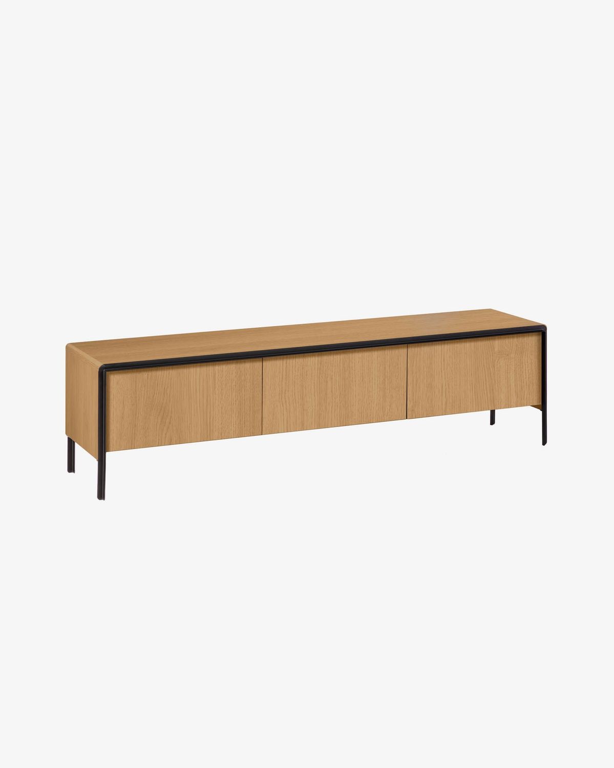 Mueble TV Nadyria 3 puertas chapa de roble y acero con acabado pintado negro 180 x 50 cm
