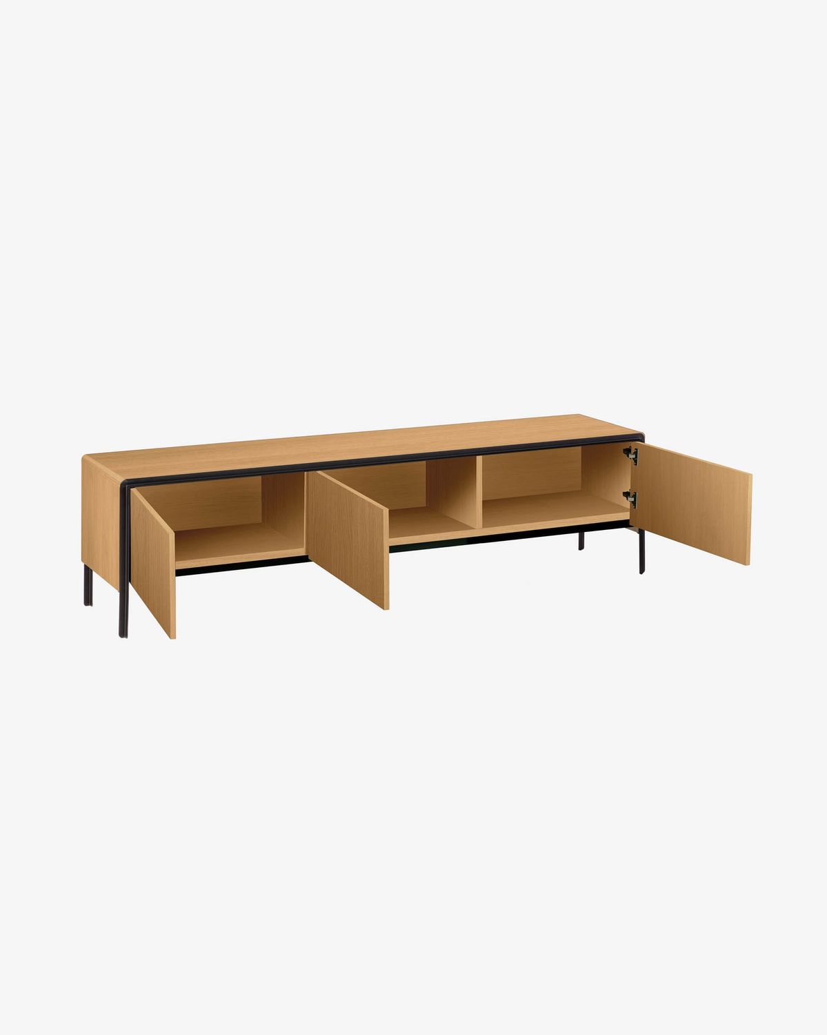 Mueble TV Nadyria 3 puertas chapa de roble y acero con acabado pintado negro 180 x 50 cm