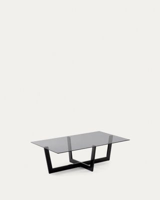 Mesa de centro Plam cristal negro y estructura de acero acabado negro 120 x 70 cm