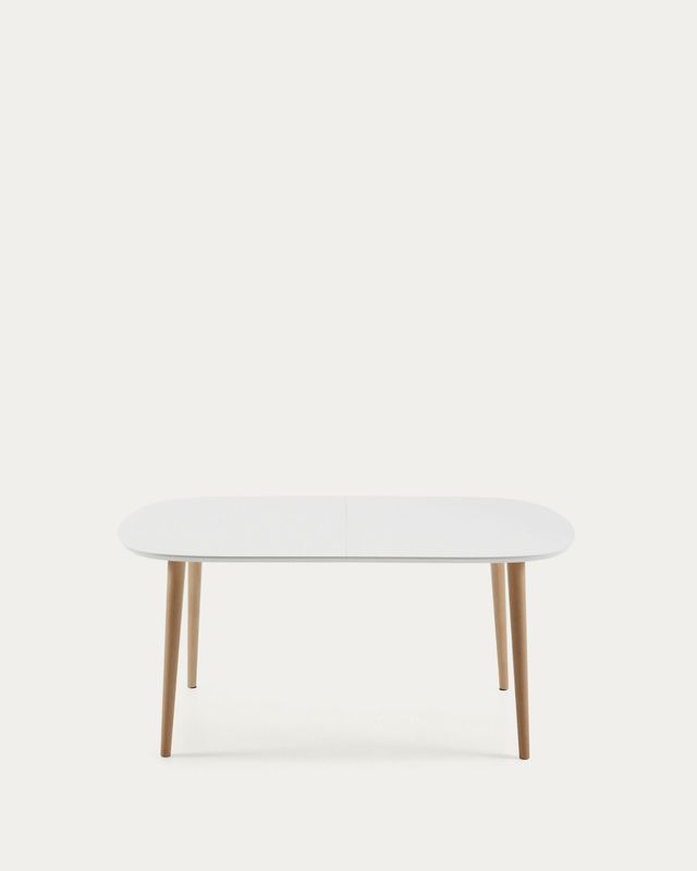Mesa extensible Oqui MDF lacado blanco y patas madera maciza haya 160 (260) x 100 cm