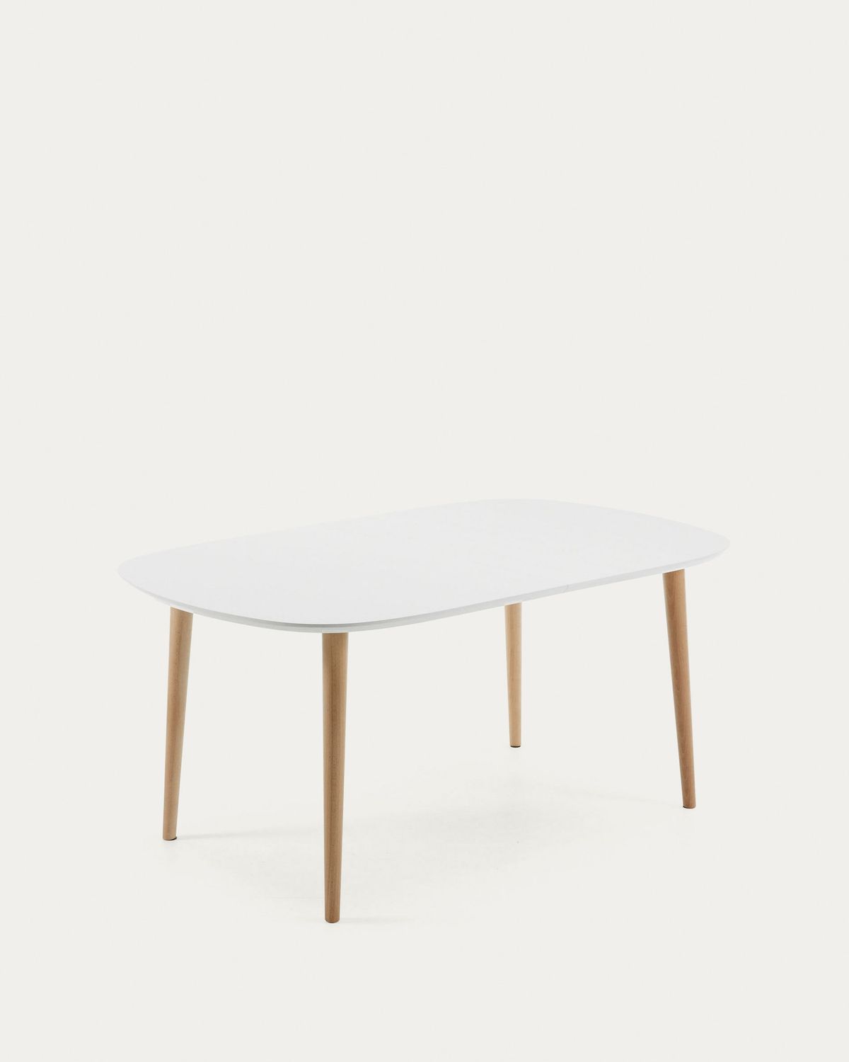 Mesa extensible Oqui MDF lacado blanco y patas madera maciza haya 160 (260) x 100 cm