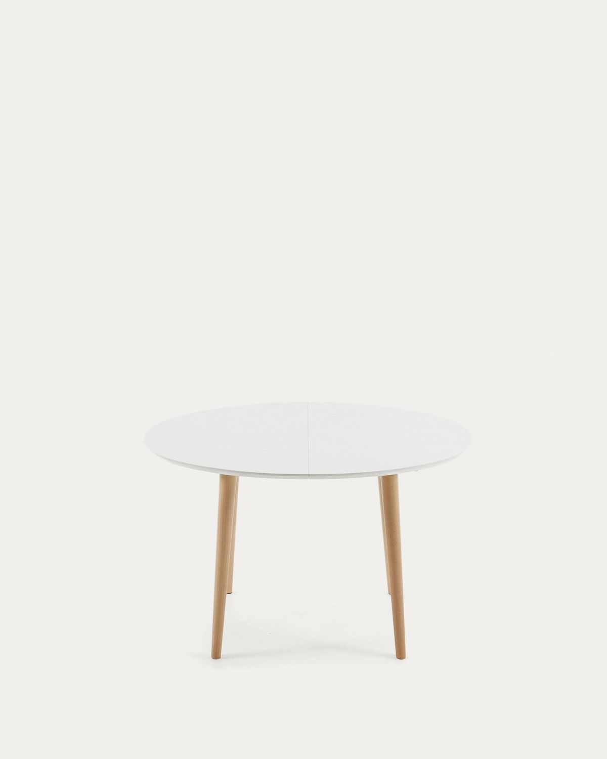 Mesa extensible oval Oqui MDF lacado blanco y patas madera maciza haya 120 (200) x 90 cm