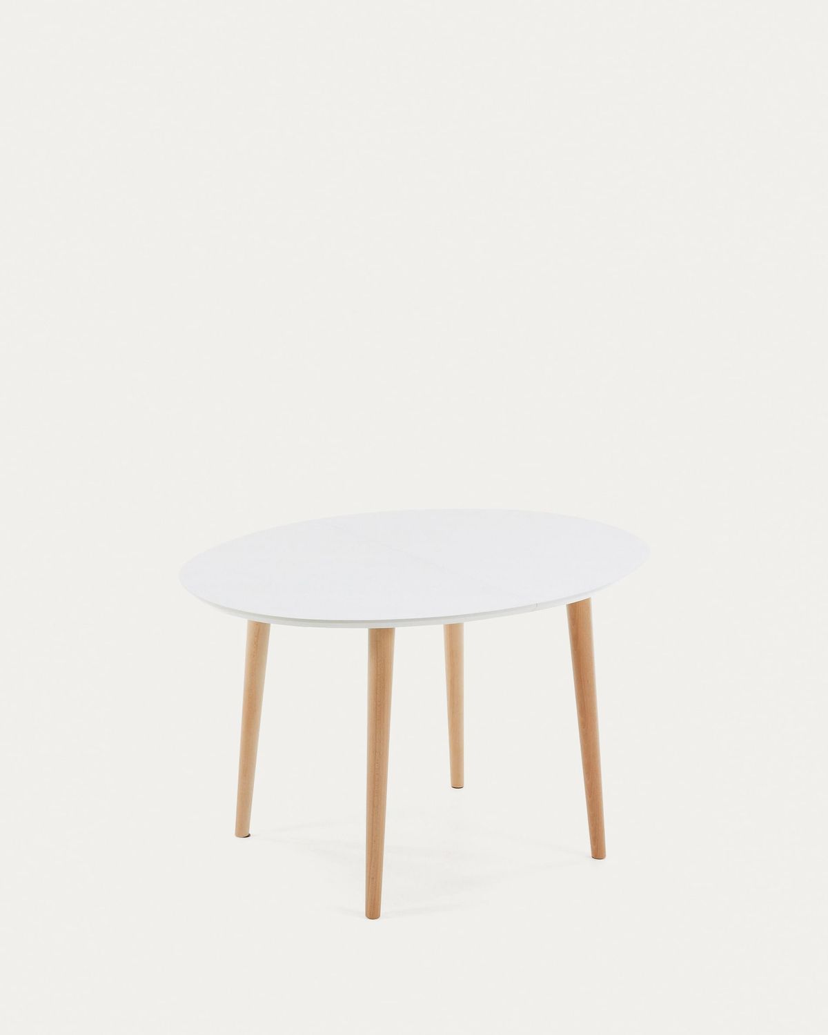 Mesa extensible oval Oqui MDF lacado blanco y patas madera maciza haya 120 (200) x 90 cm
