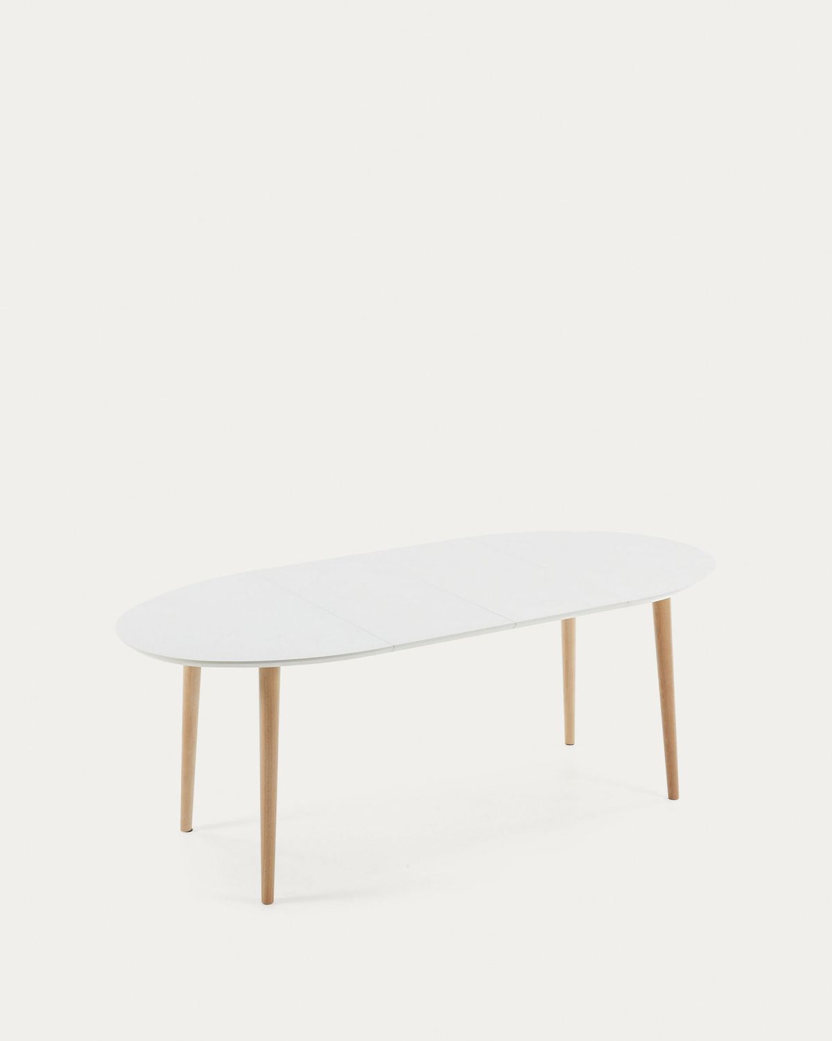 Mesa extensible oval Oqui MDF lacado blanco y patas madera maciza haya 120 (200) x 90 cm