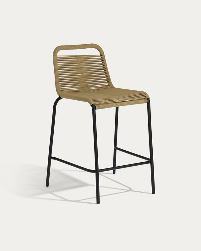 Taburete apilable Lambton de cuerda marrón y acero con acabado negro altura 62 cm