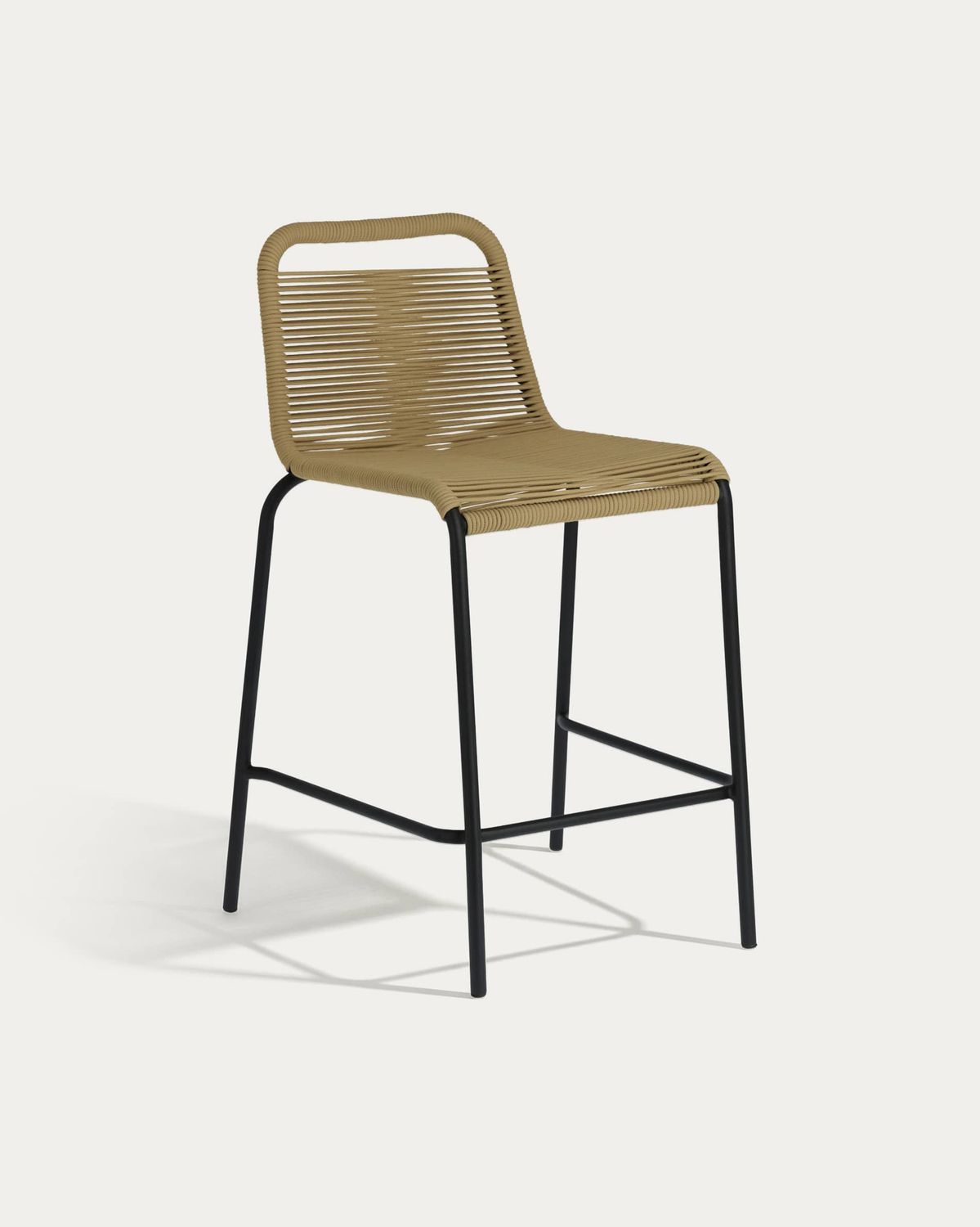 Taburete apilable Lambton de cuerda marrón y acero con acabado negro altura 62 cm