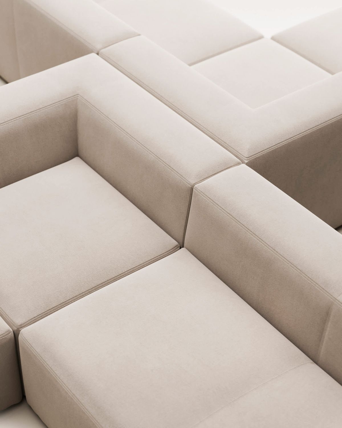 Sofá rinconero Blok 4 plazas de chenilla beige 290 x 290 cm FSC Mix Credit