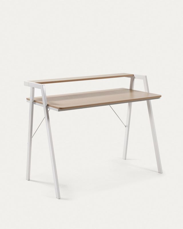 Mesa Aarhus melamina acabado natural patas de acero acabado blanco 115 x 60 cm