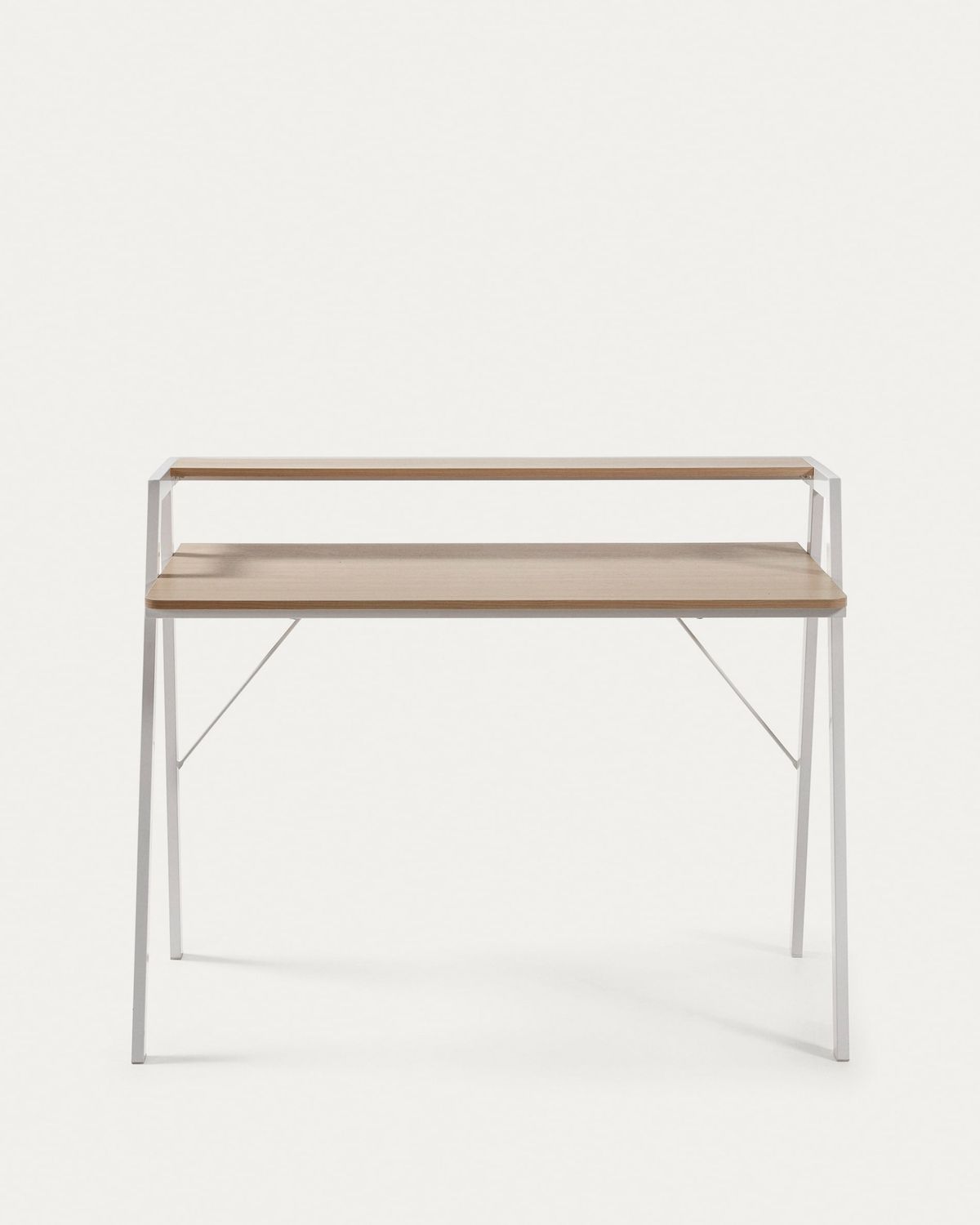 Mesa Aarhus melamina acabado natural patas de acero acabado blanco 115 x 60 cm